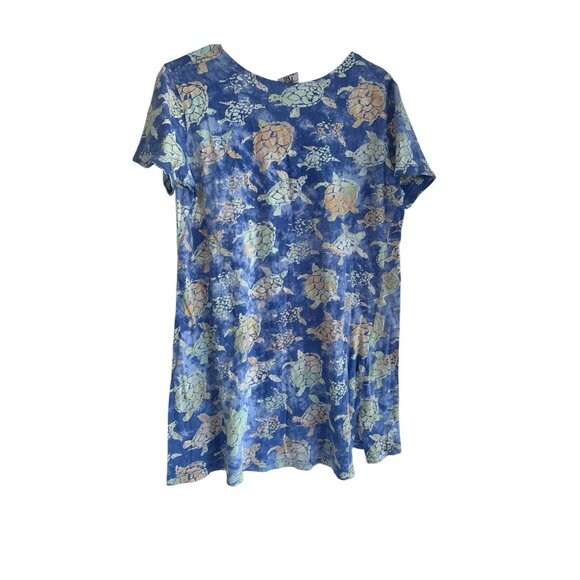 Vintage Rum Reggae Womens Short Sleeve Mini Dress Sz M Blue Green Sea Turtle - Picture 2 of 7